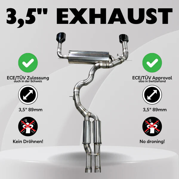 3.5" 89mm exhaust system AUDI RS3 8P CEPA 2.5 TFSI - ECE approval / TÜV